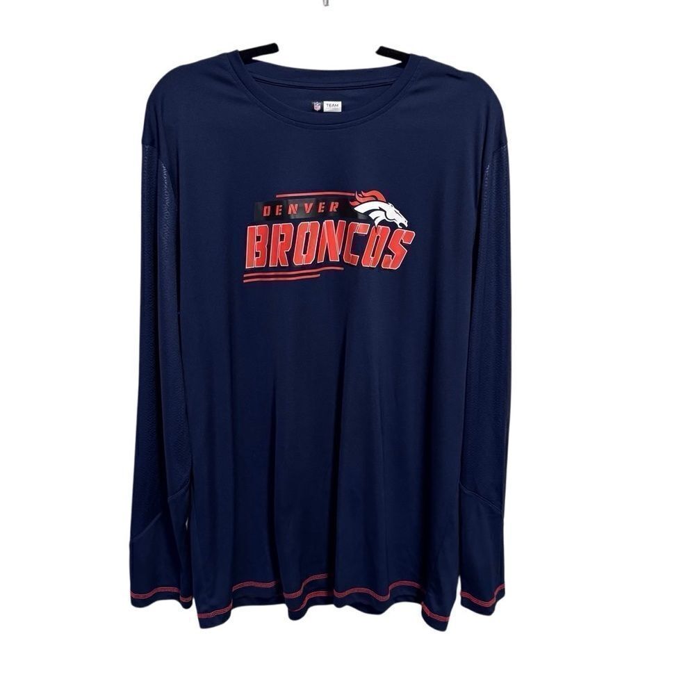 NFL- Unisex- Denver Broncos Navy Long Sleeve Athletic Shirt, Size XL